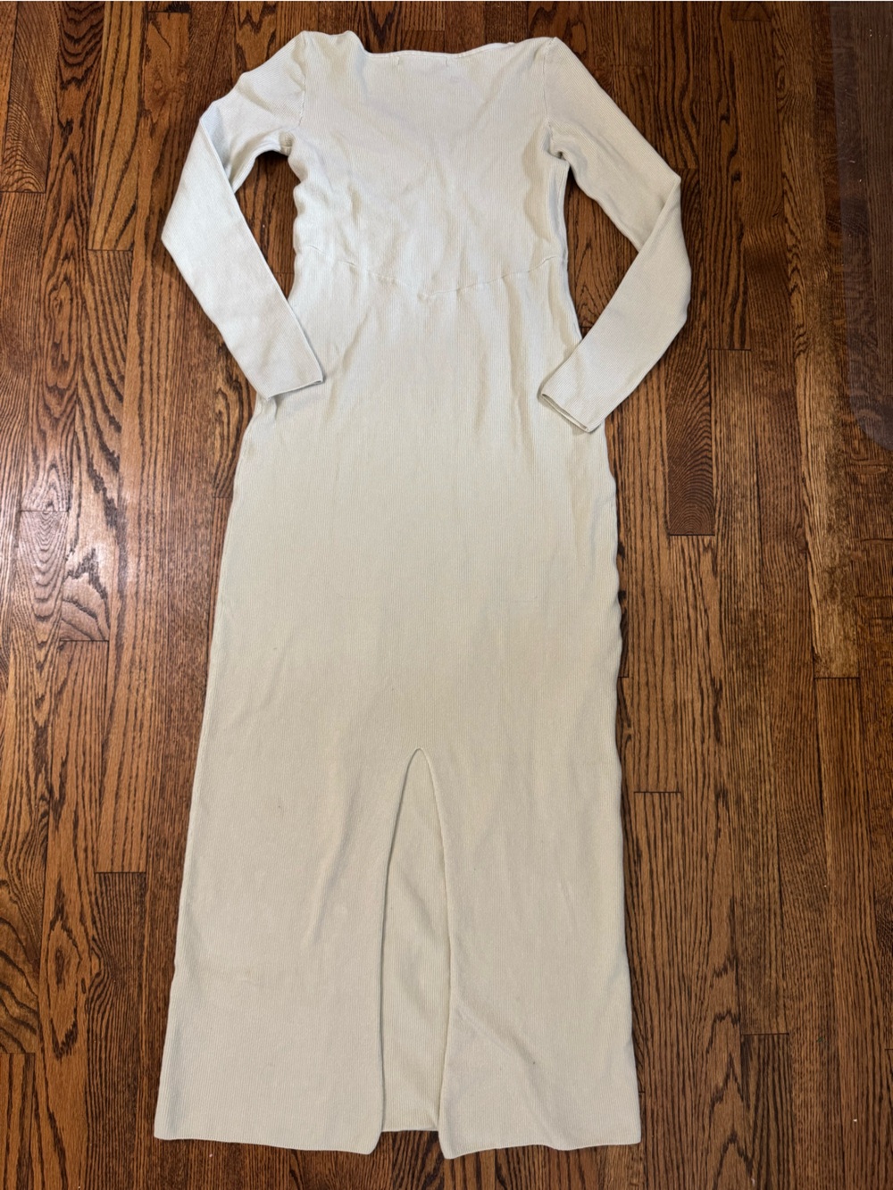 FP Beach Free People L Cream Ribbed Knit Long Sleeve Maxi Dress - Picture 2 of 8